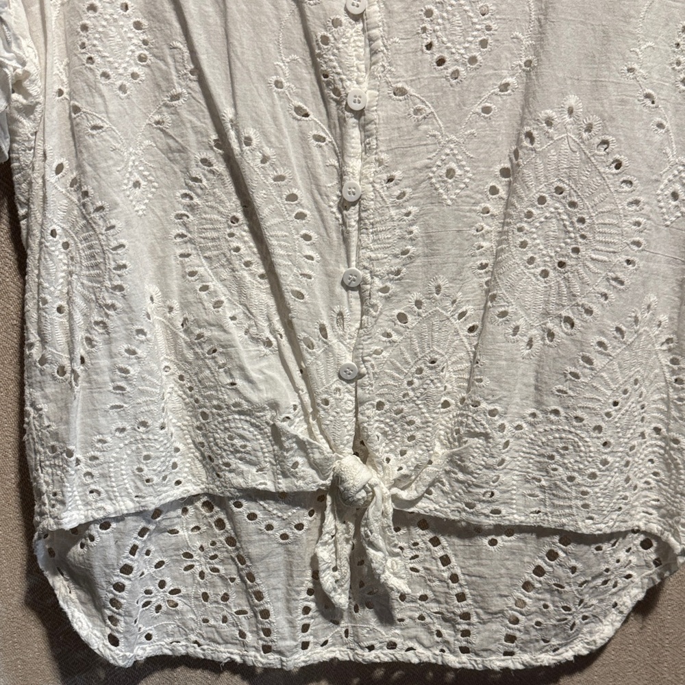 Main Strip White Eyelet Button-Down Blouse - Picture 3 of 6
